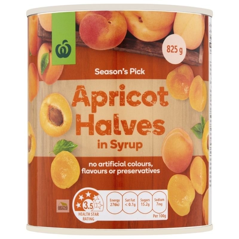 [Expiry Date: 12/12/2027]  Woolworths Apricot Halves In Syrup 825g