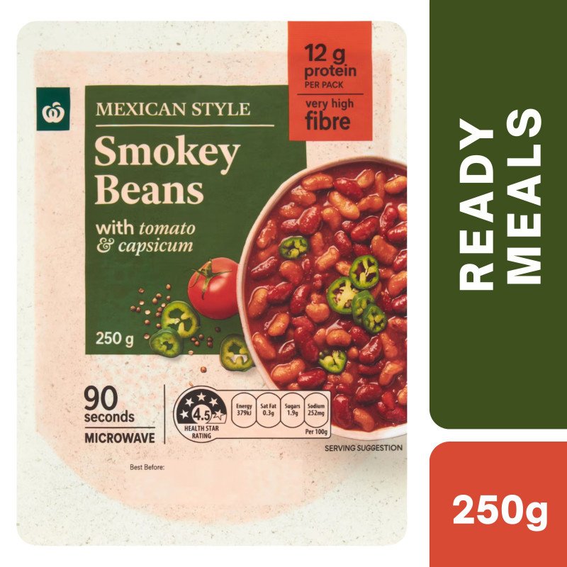 [Expiry Date: 12/05/2026] Woolworths Mexican Style Smokey Beans 250g