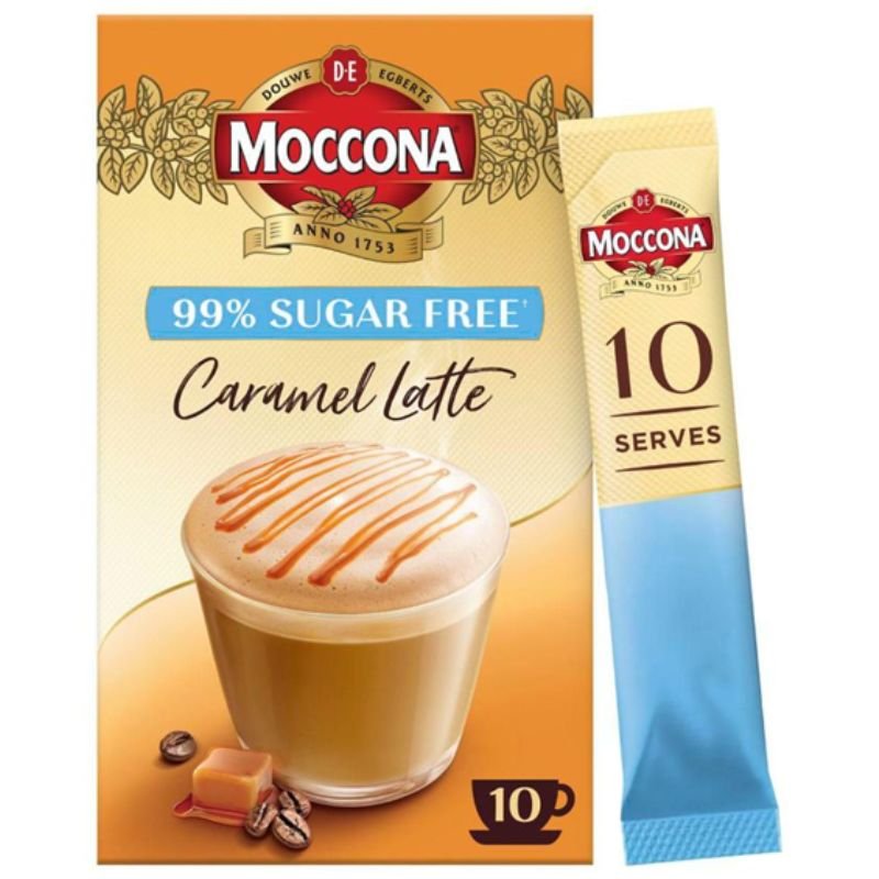 [Expiry Date: 12/07/2027] Moccona 99% Sugar Free Caramel Latte Coffee 10 Sachets