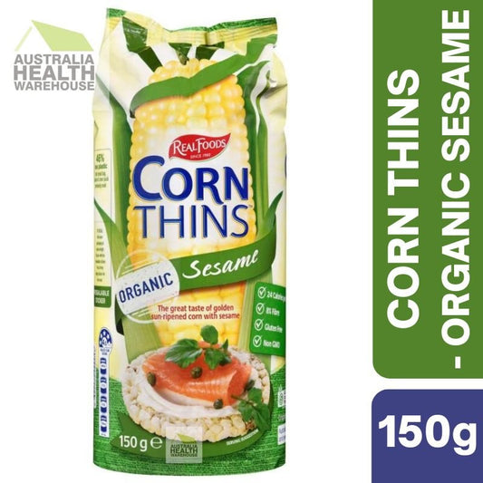 [Expiry: 01/06/2026] Real Foods Corn Thins Organic Sesame 150g