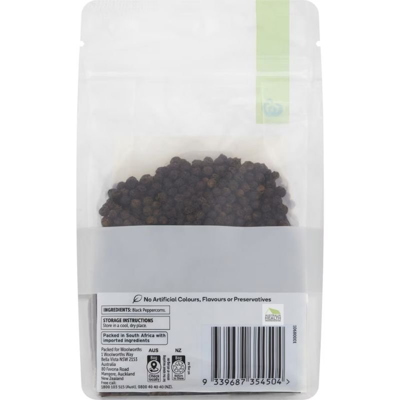 [Expiry: 04/2027] Woolworths Black Peppercorn Refill 200g