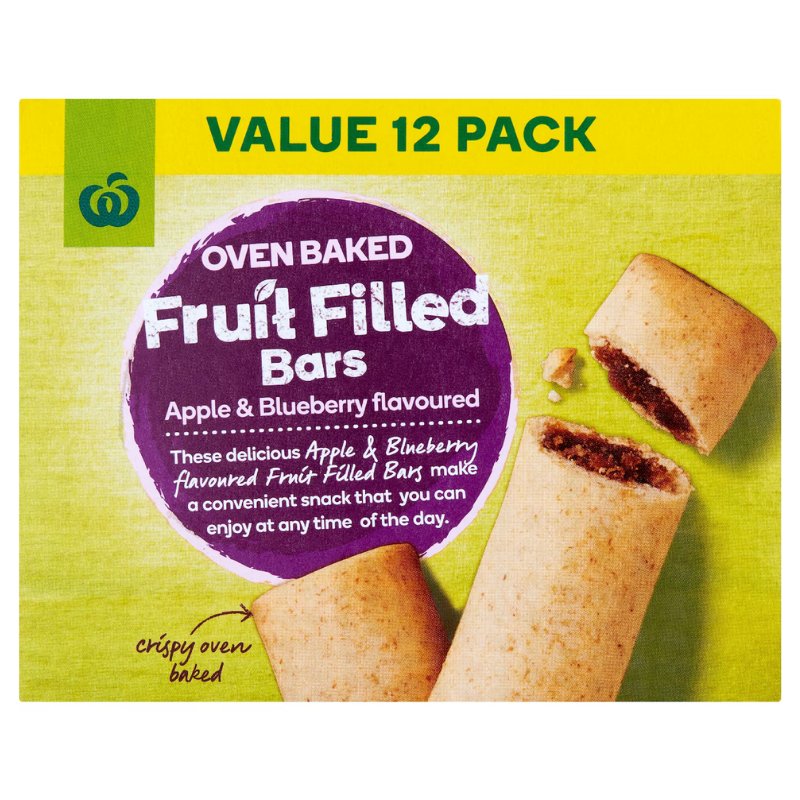 [CLEARANCE Expiry Date: 30/04/2026] Woolworths Oven Baked Fruit Filled Bars Apple & Blueberry Flavoured 12 Pack