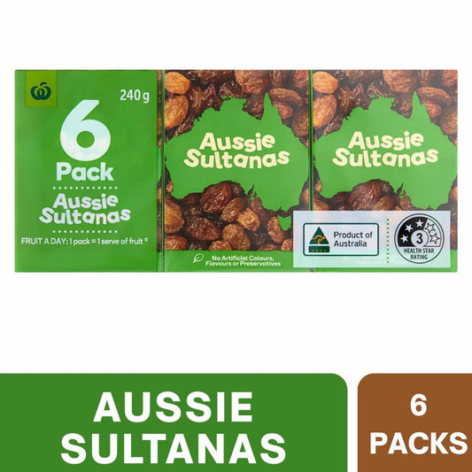 [Expiry: 29/10/2026] Woolworths Australian Sultanas 6 Snack Pack 240g