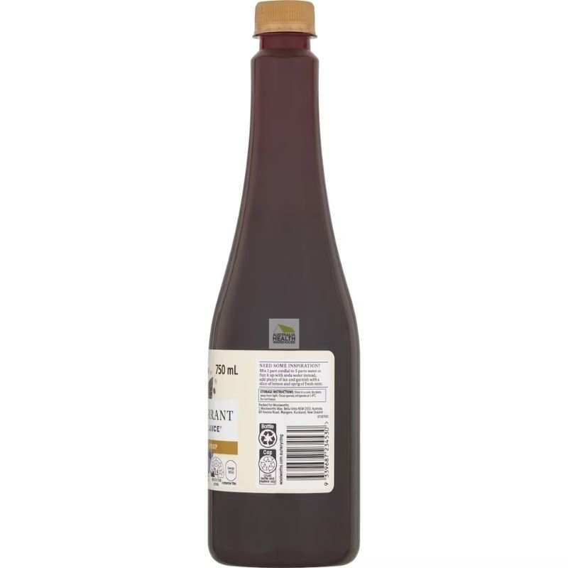 [CLEARANCE Expiry Date: 08/06/2026] Woolworths Blackcurrant Fruit Juice Syrup 750mL
