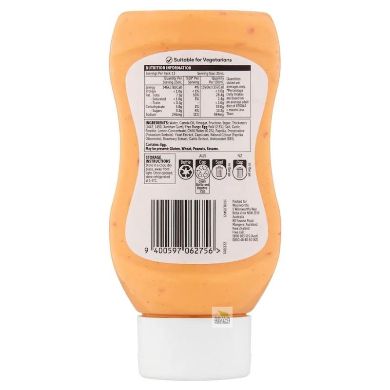 [Expiry: 14/10/2026] Woolworths Sweet Chilli Mayonnaise 330mL