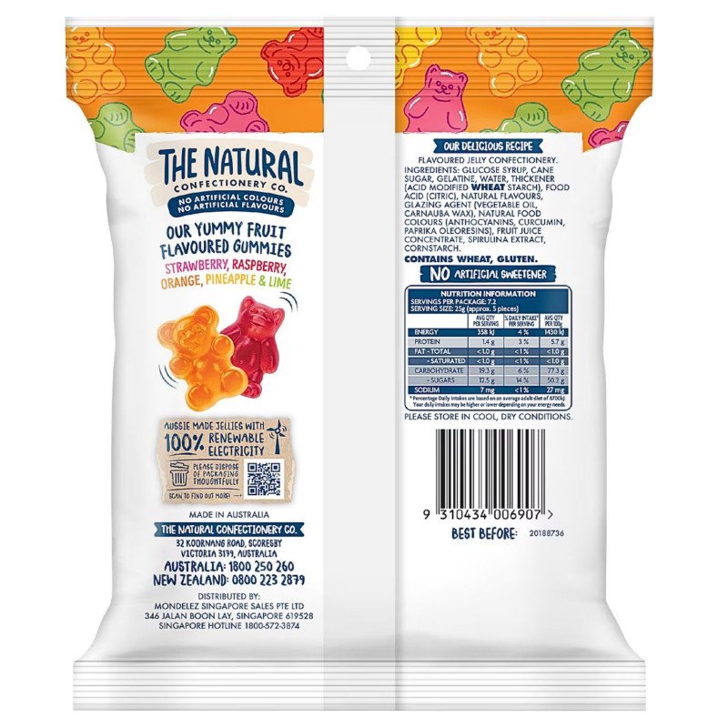 [Expiry Date: 01/07/2027] The Natural Confectionery Co. Gummy Bears Lollies 180g