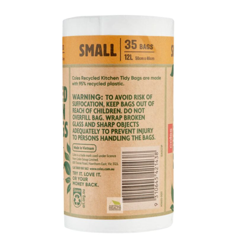 Coles Recycled Kitchen Tidy Bags with Handles Small 35 Pack