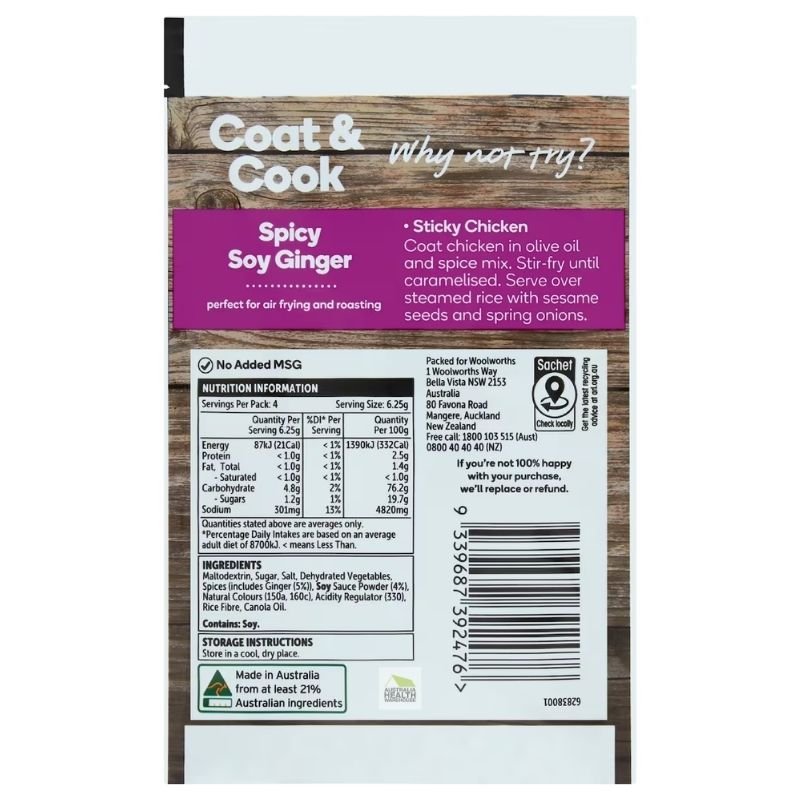 [Expiry: 17/09/2026] Woolworths Coat & Cook Spicy Soy Ginger 25g