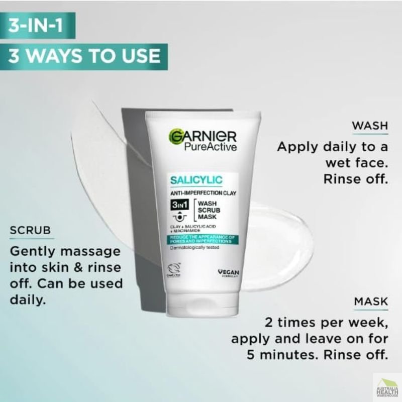 Garnier Pure Active 3 in 1 Wash, Scrub & Mask 150mL