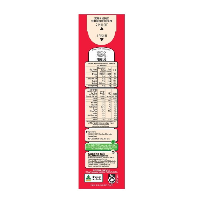 [Expiry: 10/02/2027] Uncle Tobys Rolled Oats Quick Porridge 500g