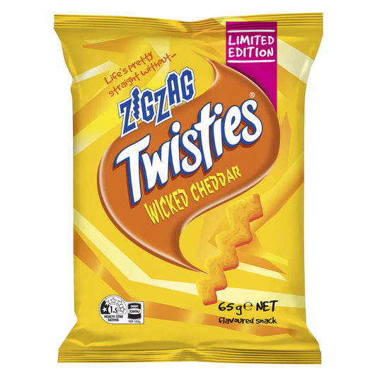 [CLEARANCE Expiry: 13/12/2026] Twisties Zig Zag Wicked Cheddar 65g
