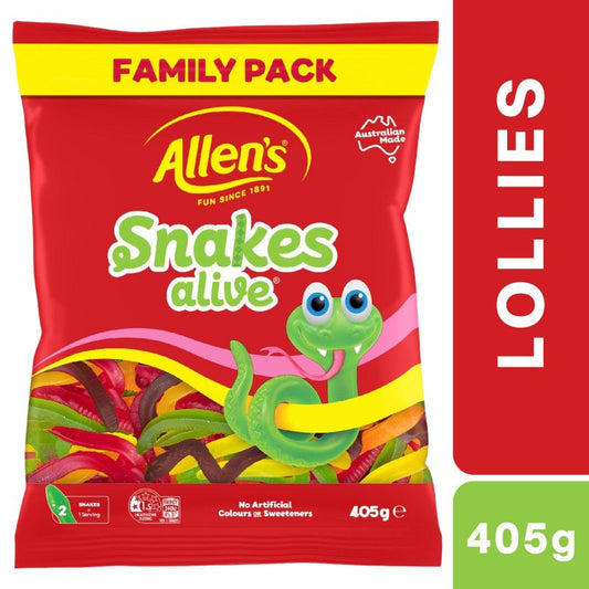 [Expiry: 02/2027] Allen's Snakes Alive Lollies Family Pack 405g