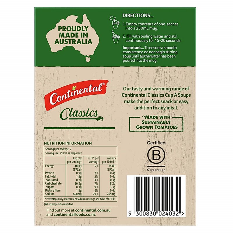 [Expiry Date: 19/08/2027] Continental Cup A Soup Tasty Tomato 2 Pack 54g