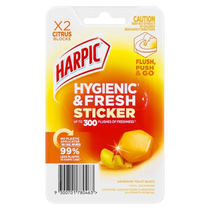 Harpic Hygenic & Fresh Sticker Toilet Block Citrus 2 Pack
