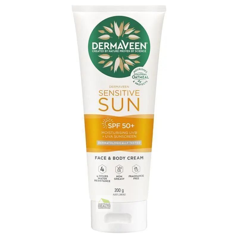 [Expiry: 11/2027] Dermaveen Sensitive Sun SPF 50+ Moisturising Sunscreen Face & Body 200g