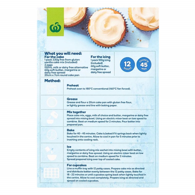 [Expiry Date: 15/12/2026] Woolworths Free From Gluten Vanilla Cake Mix 430g
