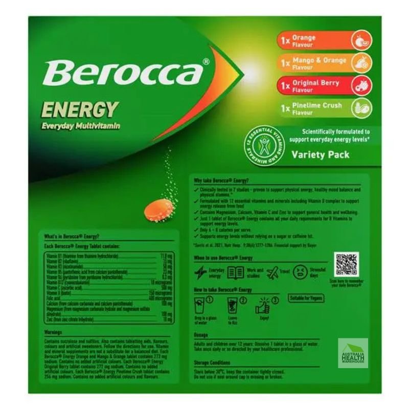 [Expiry: 04/2027] Berocca Energy Variety Pack 60 Effervescent Tablets
