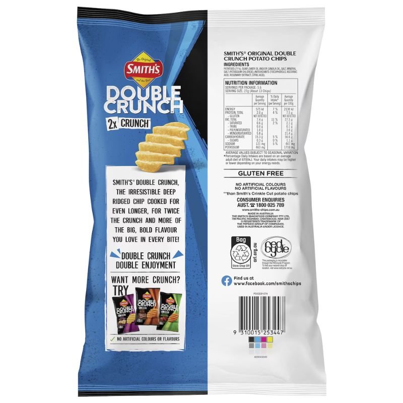 [CLEARANCE Expiry: 20/12/26] Smith's Double Crunch Original Potato Chips 150g