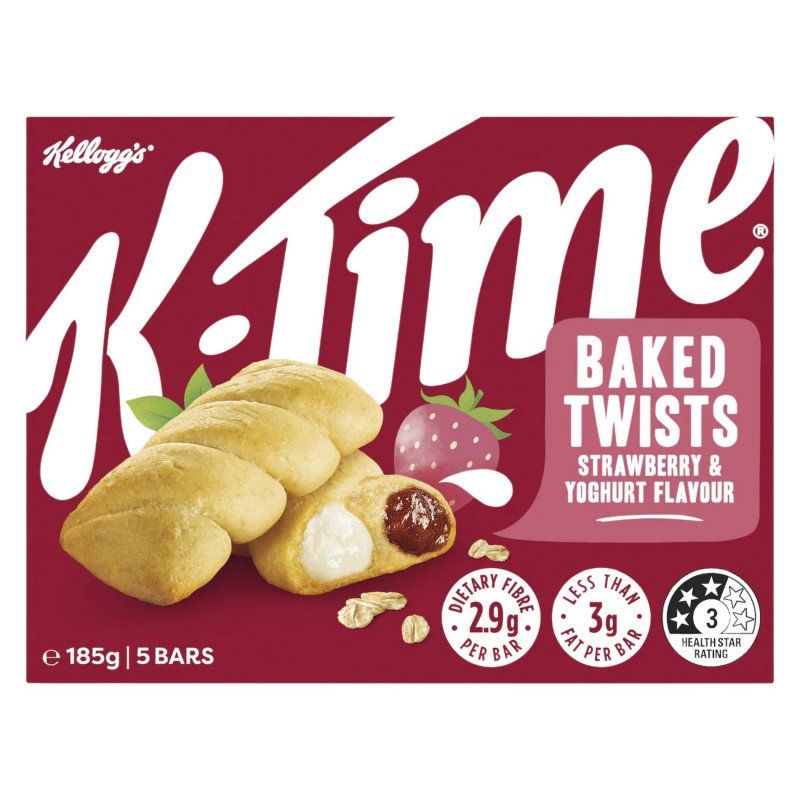 [CLEARANCE Expiry Date: 23/09/2026] Kellogg's K Time Baked Twists Strawberry & Yoghurt Flavour Snack Bars 5 Pack