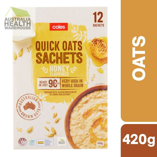[Expiry Date: 07/08/2026] Coles Quick Oats Honey Flavoured Sachets 12 Pack 420g