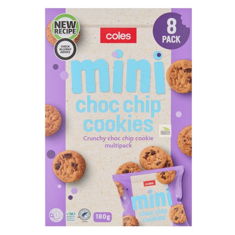 Coles Mini Choc Chip Cookies 8 Pack 180g