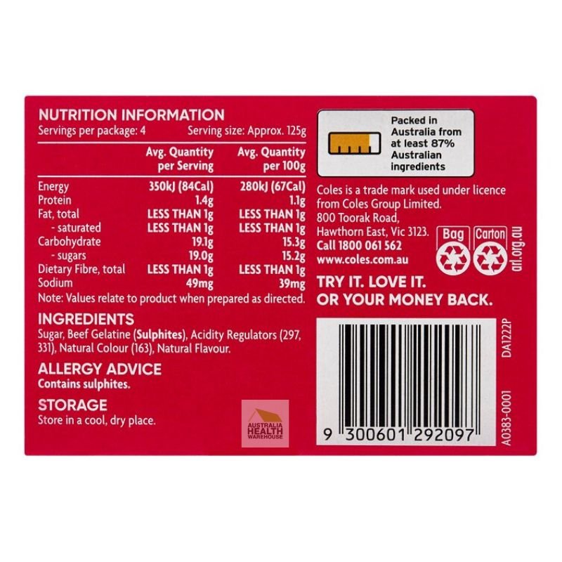 [Expiry Date: 29/11/2026] Coles Raspberry Flavoured Jelly Crystals 85g