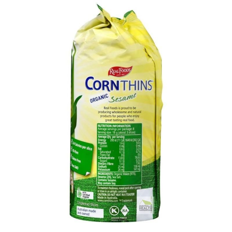 [Expiry: 01/06/2026] Real Foods Corn Thins Organic Sesame 150g