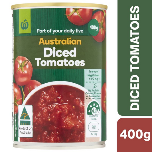 [Expiry Date: 30/04/2027] Woolworths Australian Diced Tomatoes 400g |Oz Mart