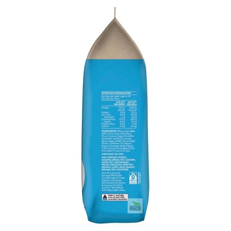 [Expiry: 17/09/2026] Heritage Mill Light & Crispy Granola Vanilla Crumble 675g