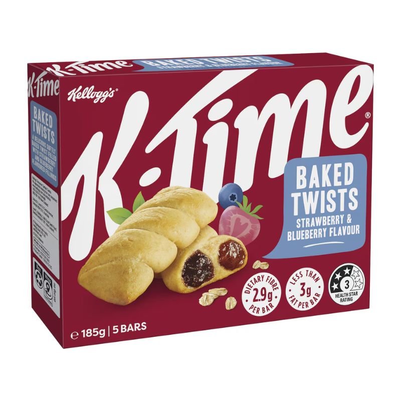 [CLEARANCE Expiry Date: 24/09/2026] Kellogg's K Time Baked Twists Strawberry & Blueberry Flavour Snack Bars 5 Pack