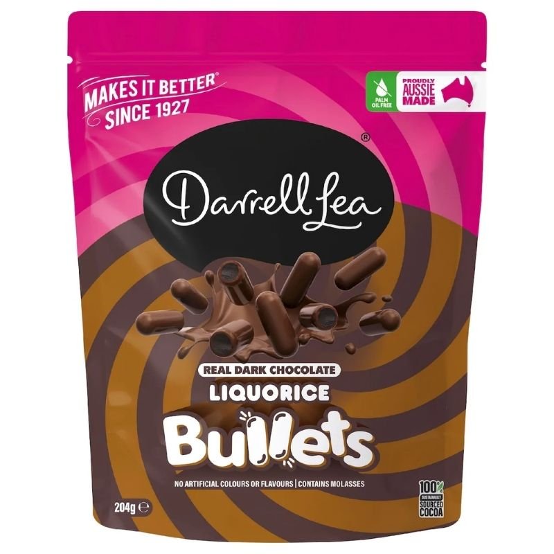 [Expiry Date: 22/06/2027] Darrell Lea Dark Chocolate Liquorice Bullets 204g