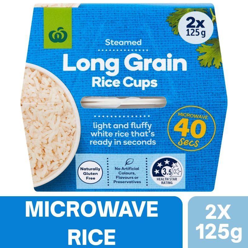 [Expiry: 11/10/2026] Woolworths Long Grain Rice Microwave Cups 2 Pack (2 x 125g)