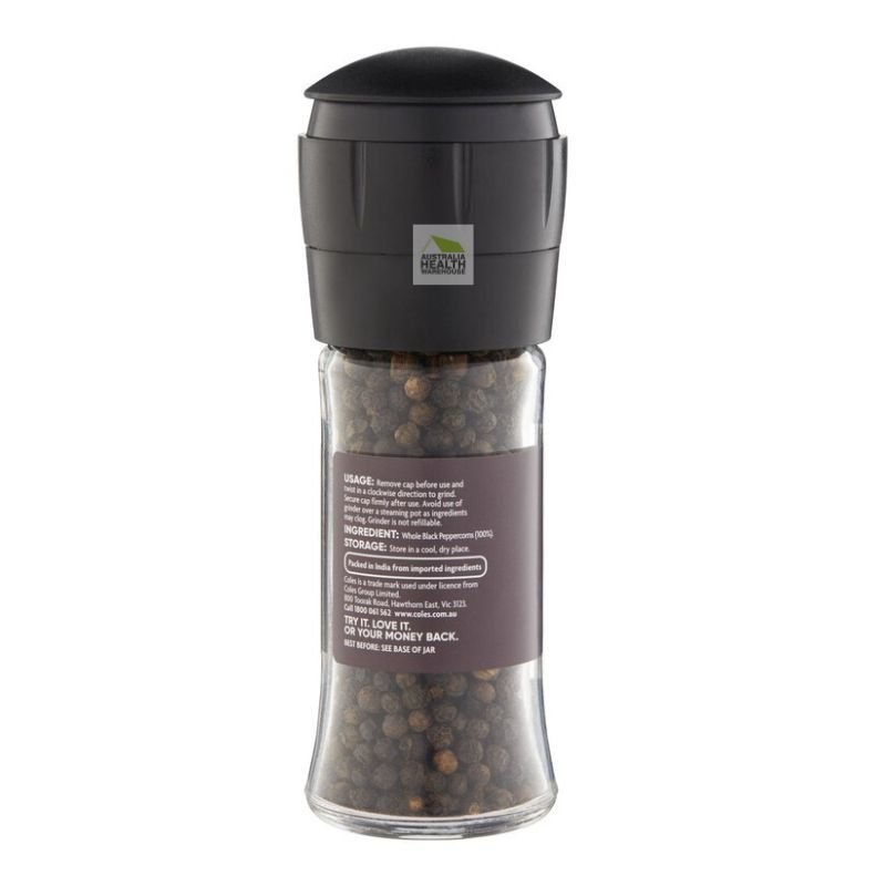 [Expiry Date: 06/09/2026] Coles Whole Black Peppercorns Grinder 50g