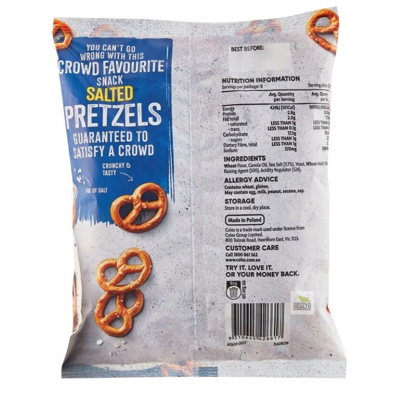 [CLEARANCE Expiry: 12/07/2026] Coles Salted Pretzels 200g