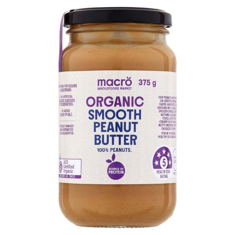 [Expiry: 17/09/2026] Woolworths Macro Organic Smooth Peanut Butter 375g