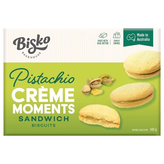 [Expiry Date: 25/08/2027] Bisko Bakehouse Creme Moments Shortbread With Pistachio Cream Filling 140g