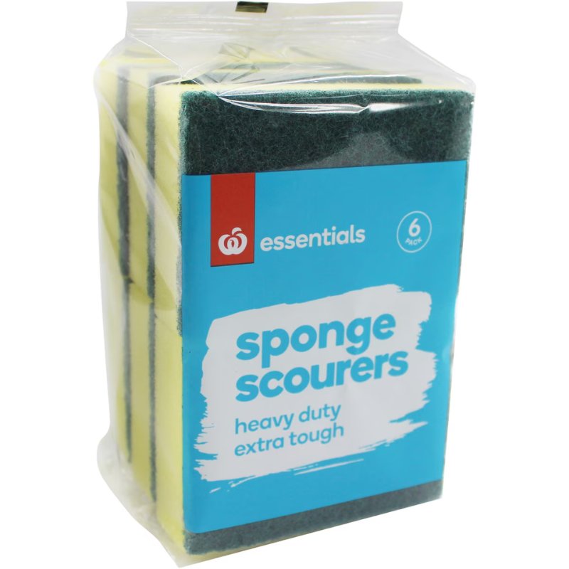 Woolworths Essentials Sponge Scourers Heavy Duty 6 Pack