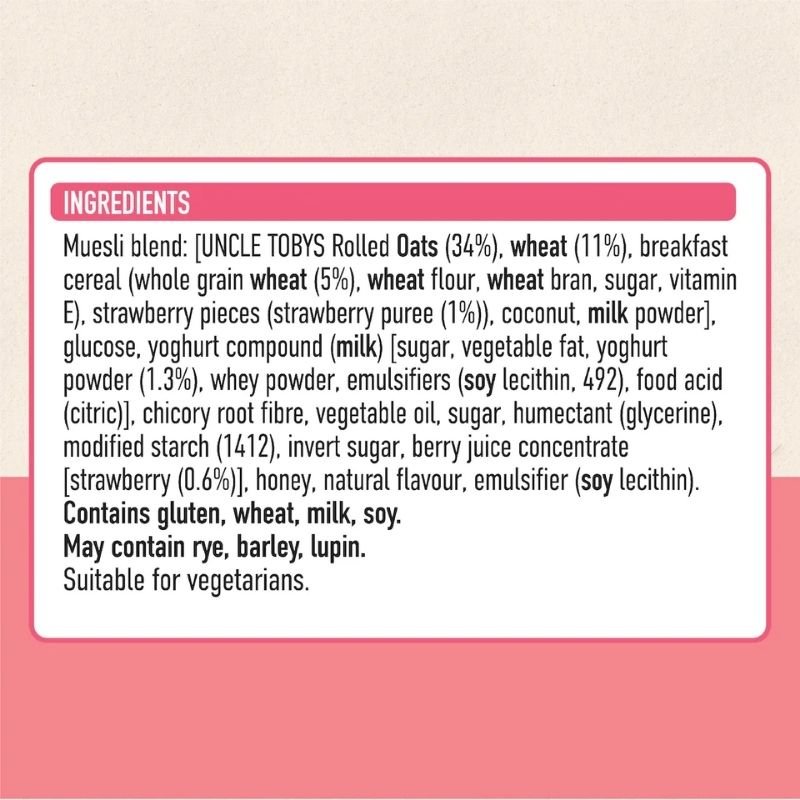 [Expiry Date: 06/01/2027] Uncle Tobys Muesli Bars Yoghurt Strawberry 6 Pack 185g