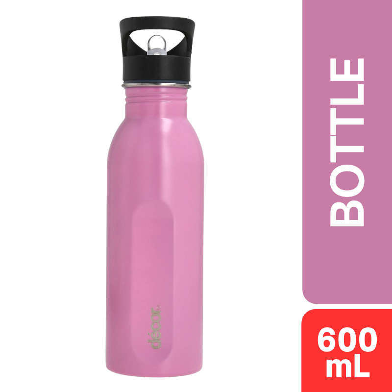 Decor Snap & Seal Straw Cap Stainless Steel Bottle 600mL (PINK)
