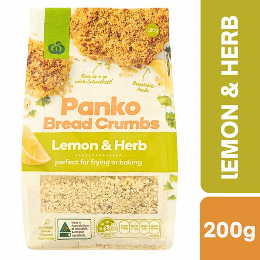 [CLEARANCE Expiry: 02/06/2026] Woolworths Panko Bread Crumbs Lemon & Herb 200g