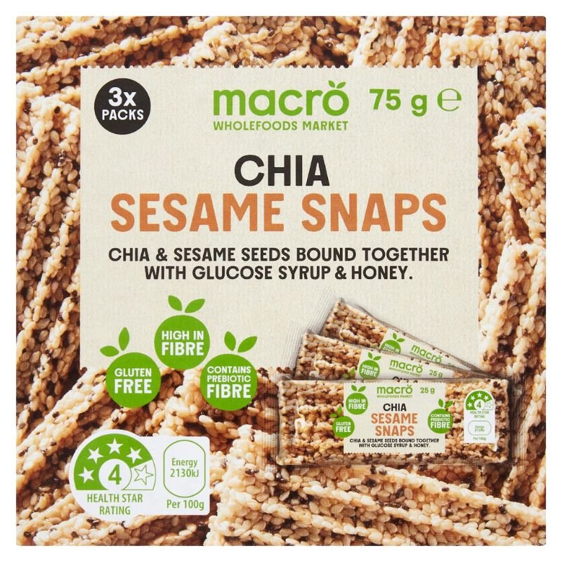 [Expiry: 07/11/2026] Woolworths Macro Chia Sesame Snaps 3 x 25g Pack