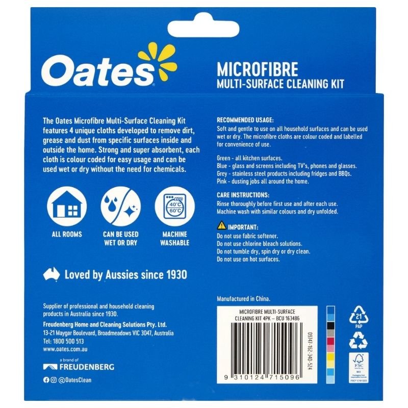 Oates Microfibre Cloth 4 Pack