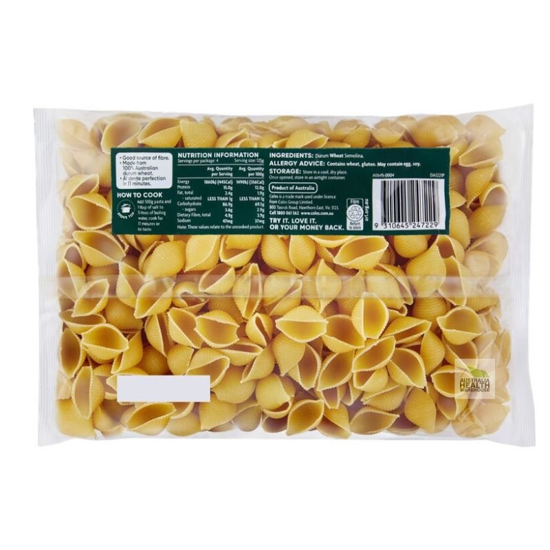 [Expiry: 12/11/2027] Coles Durum Wheat Pasta Large Shells 500g