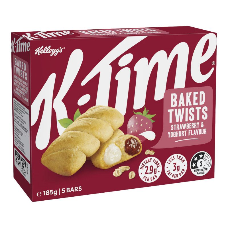 [CLEARANCE Expiry Date: 23/09/2026] Kellogg's K Time Baked Twists Strawberry & Yoghurt Flavour Snack Bars 5 Pack
