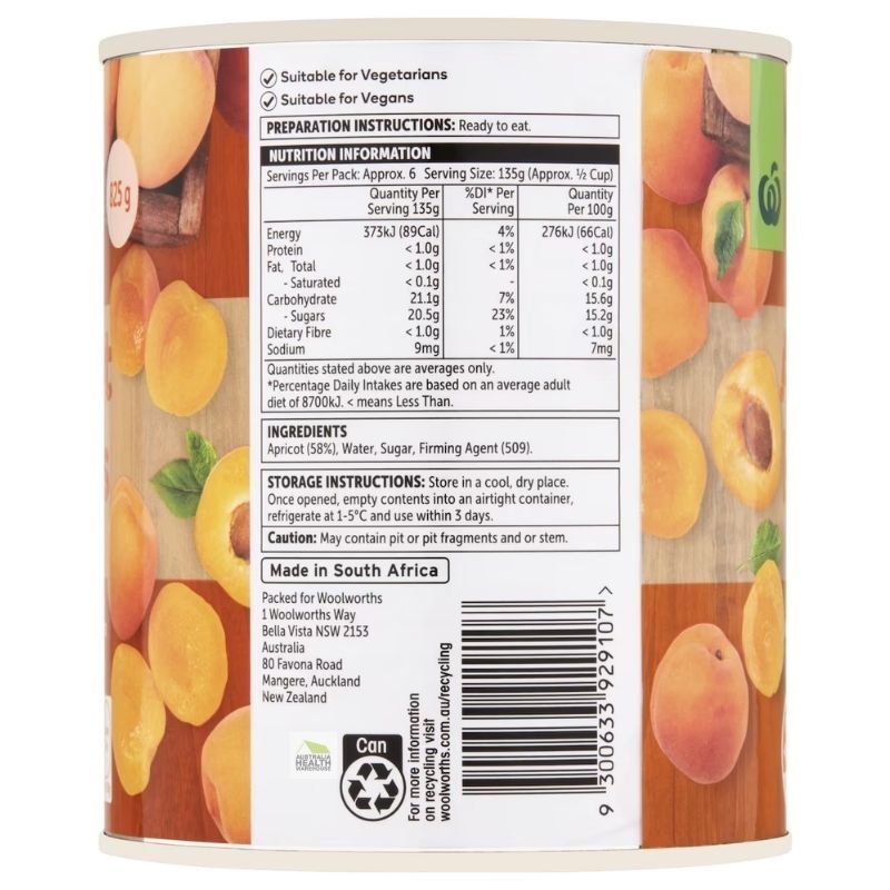[Expiry Date: 12/12/2027]  Woolworths Apricot Halves In Syrup 825g