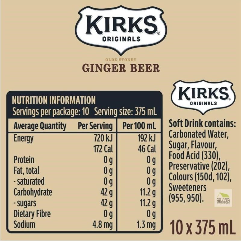 [Expiry: 21/12/2026] Kirks Ginger Beer Soft Drink Cans - 10 x 375mL