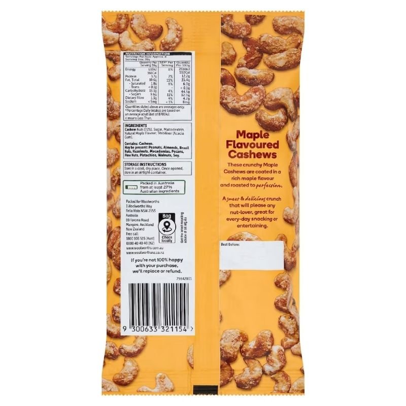 Woolworths Cashews Maple Flavoured 200g