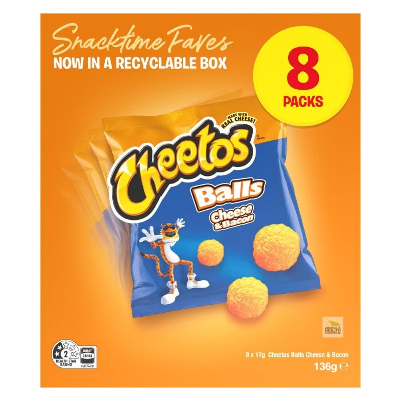 [CLEARANCE Expiry: 08/03/2026] Cheetos Cheese & Bacon Balls Flavoured Snacks 8 x 17g Pack
