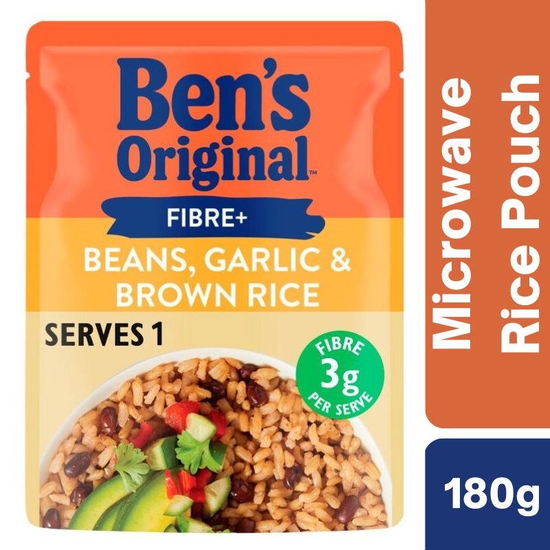 Ben's Original Fibre+ Beans, Garlic & Brown Microwave Rice Pouch 180g