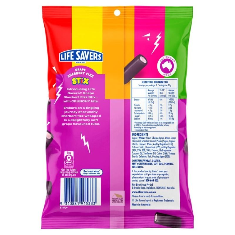 Lifesavers Grape Sherbert Fizz Stix 200g